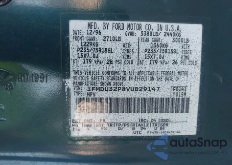 1997 Ford Explorer Eddie Bauer/Limited/Xlt из США, поврежденный, VIN 1FMDU32P8VUB29147